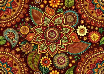 Intricate Indian Mehendi seamless background featuring ornate patterns, perfect for design and decoration, evoking cultural elegance and traditional