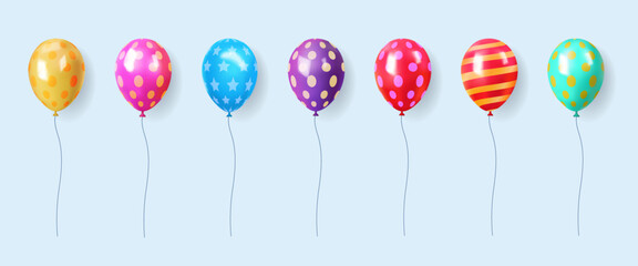 Set of colored happy birthday balloons with dots on white background © yanli