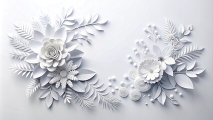 laser cutting floral composition with white paper flower on white background reflected