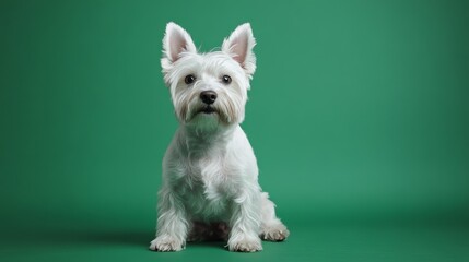 Fashionable West Highland Terrier on a Green Background