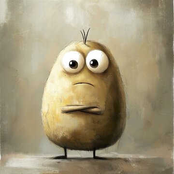 potato eyes frown grey background worry serious cartoon bugbear baleful young mashed potatoes sad quiet disdain
