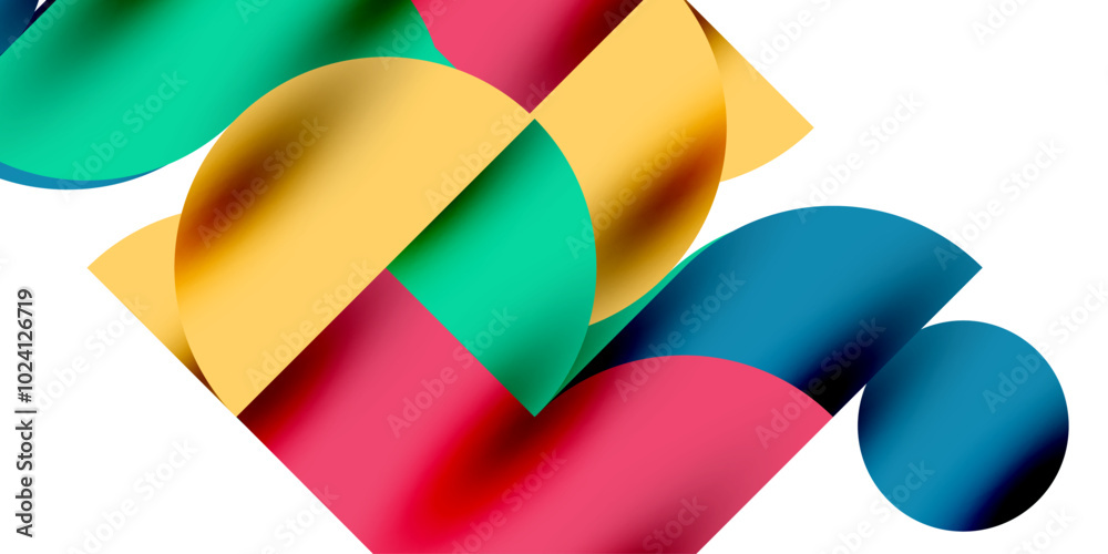 Poster Tech minimal circular shapes geometric art. Vector modern circles