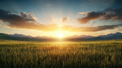 Obraz premium A sunrise over a peaceful landscape, symbolizing new beginnings and positive energy.