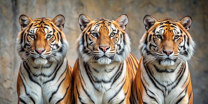 Leading lines guiding three tigers in unity