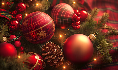 Luxurious and high-end Christmas tree decorations close-up