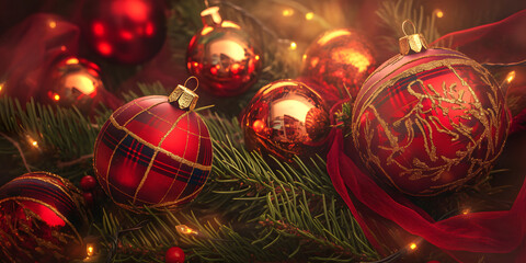 Luxurious and high-end Christmas tree decorations close-up