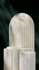 Template mockup 3d rendering image natural ceramic texture and white podium in portrait layout