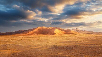 Naklejka premium Vast Arid Desert Landscape with Towering Dunes