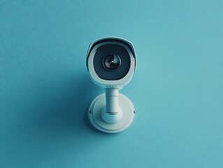 White Security Camera on a Blue Wall 3D Illustration