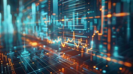 Obraz premium Close-up of digital screen showing oil price graph with rising lines, symbolizing market fluctuations and economic trends in the energy sector.