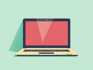 Illustration of Laptop with Red Screen on Green Background