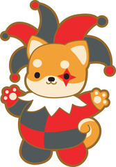 Cute puppy kawaii dog lovely animal halloween vector. Fluffy Shiba Inu pet stickers. Happy doggy activities illustrations.