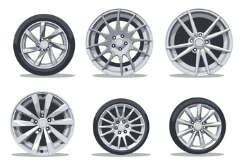 Modern Wheels and Rims Vector Set - Flat Design for Creative Automotive Projects and Illustrations