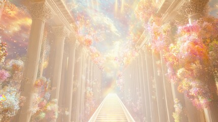 Naklejka premium Divine Bridge of Light: A Spectacular 3D Christian Heaven Illustration