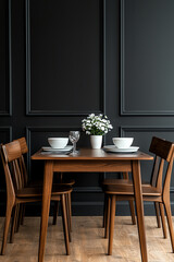 Elegant dining table with floral centerpiece.