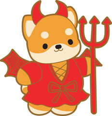 Cute puppy kawaii dog lovely animal halloween vector. Fluffy Shiba Inu pet stickers. Happy doggy activities illustrations.