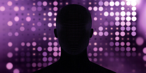 Abstract 3d human head wireframe mesh on purple background