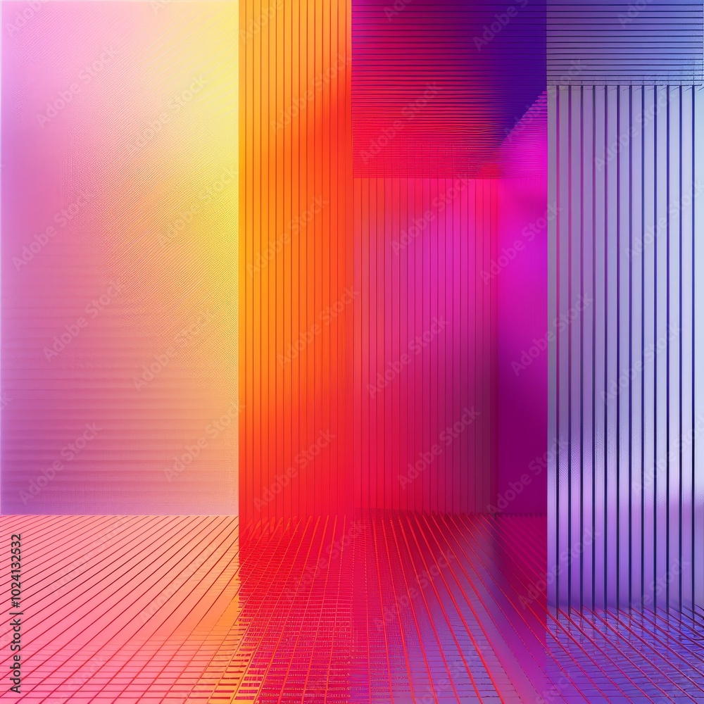Wall mural the image is a colorful abstract of a room with three walls of different colors