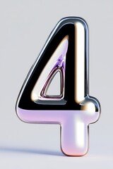 A sleek metallic 3D number 4 with a glossy finish, front view, symbolizing strength and reliability, free of shadows, perfect for business presentations.