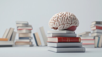 A brain surrounded by books, representing a constant pursuit of learning.