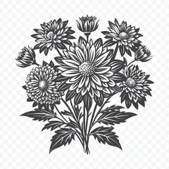 Floral Bunch with Aster Silhouette Vector Illustration in Detailed Artistic Style