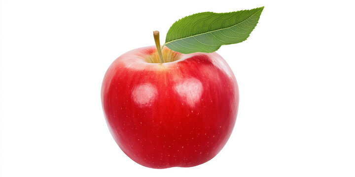 Red apple with leaf isolated on white background
