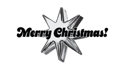 Monochrome Chrome Shining Star with Vintage Style Black 'Merry Christmas' typography