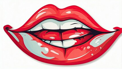 Obraz premium A stylized red lips sticker with a slight smirk and vibrant color, isolated on