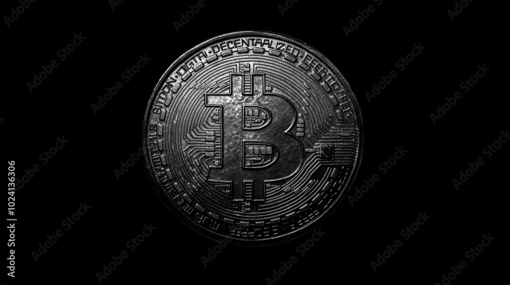 Aufkleber 3d virtual bitcoin coin on dark background