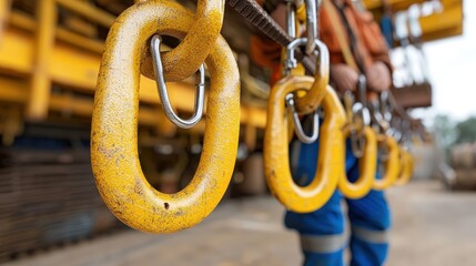 Industrial Safety Equipment  Yellow Chain Links  Closeup  Worker Safety  Construction  Fal