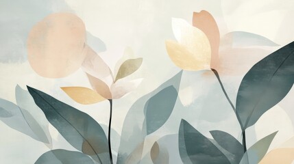 Abstract Watercolor Painting of Delicate Flowers and Foliage