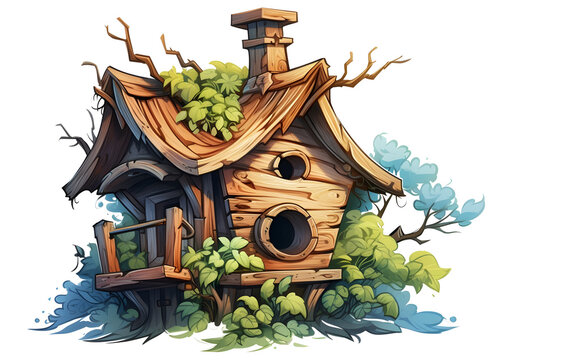 recommend clip art: Birdhouse made of wood, white background	