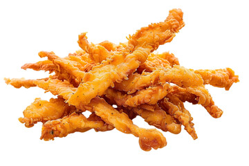 A pile of chicken strips isolated on a white, PNG background