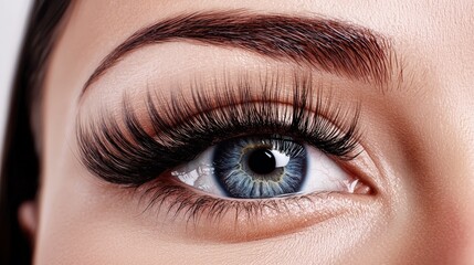 Obraz premium Close up of Beautiful Blue Eye with Long Eyelashes and Perfect Eyebrows