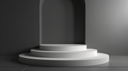 Fototapeta premium White Circular Platform with Archway in Grey Room