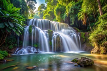 Fototapeta premium Long exposure close-up photo of a waterfall in a jungle