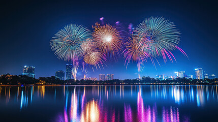Beautiful colorful fireworks display on celebration night