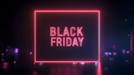 Elegant Black Friday Neon Sign, glowing red text centered above a dark backdrop, exuding luxury and sophistication for retail promotions.