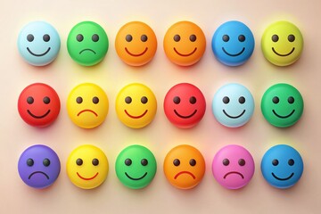 Fototapeta premium Rating Emotion Icon Set for Feedback: Vector Illustrations in Flat Design for User Experience