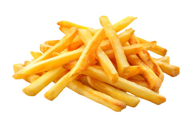 A pile of French fries isolated on a white, transparent background