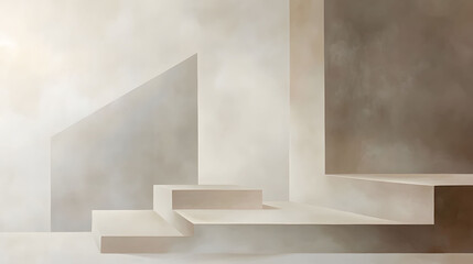 Obraz premium Minimalist Beige Plaster Composition, soft gradients, few elements, off-white backdrop, serene and harmonious visual experience