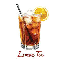 lemon tea in watercolor illustration style, isolated vector on white background