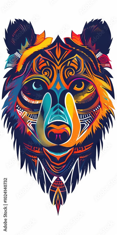 Canvas Prints Bear head silhouette featuring vibrant tribal designs.