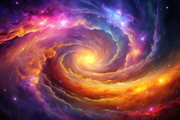 Obraz premium Long shot abstract cosmic nebula with swirling purple pink orange yellow colors