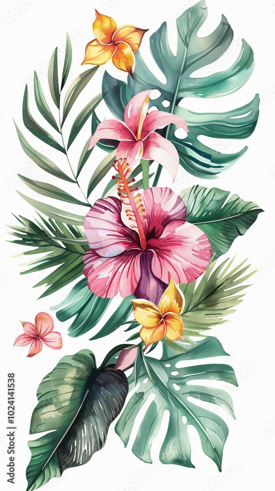 Wall mural Botanical arrangement illustrated in dynamic watercolor style