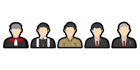 Leadership and Public Service Flat Icons, President, Teacher, Lawyer, Pastor, and Prosecutor