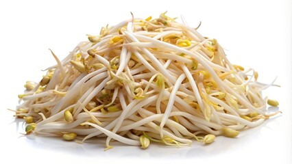 Long shot of bean sprouts isolated on white background