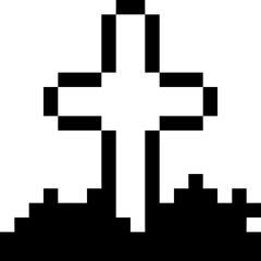 Halloween Corian Grave Cross Pixel 8bit Icon Black Color.