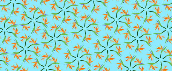 
Tropical plant bird of paradise flower seamless pattern, vector background