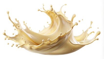 Long shot of milk splash with curvy shape isolated on white background